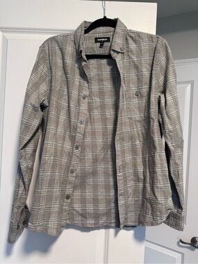 Gray and Black Plaid Button-Down Shirt